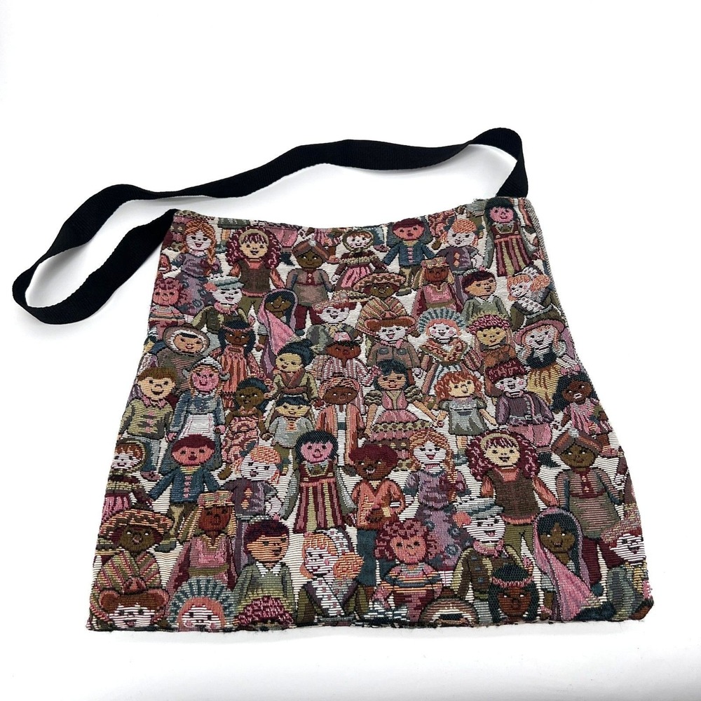 VTG Children of the World Tapestry Tote Bag Boho Retro 14x13 Maximal Eclectic